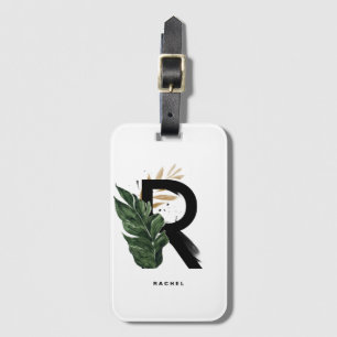 Tropische palmblad letter R monogram bruidsmeisje Bagagelabel