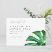 Tropische palmblad minimalist Save the Date (Staand voorkant)