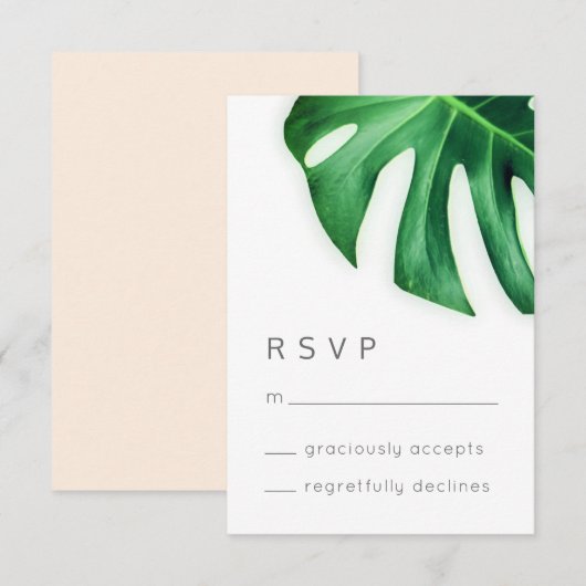 Tropische palmblad minimalistische RSVP-respons Ka Bedankkaart (Voorkant / Achterkant)