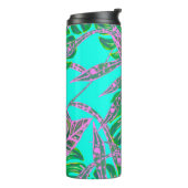 Tropische Palmblad monstera coleus turquoise roze Thermosbeker (Gedraaid links)