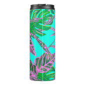 Tropische Palmblad monstera coleus turquoise roze Thermosbeker (Achterkant)