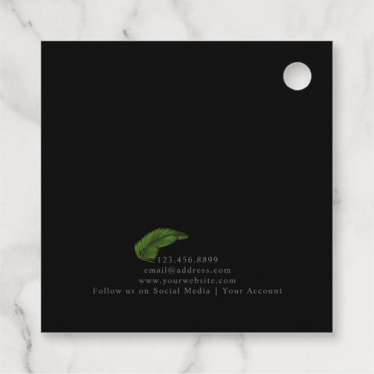 Tropische palmblad sieraden bedankjes labels (Achterkant)