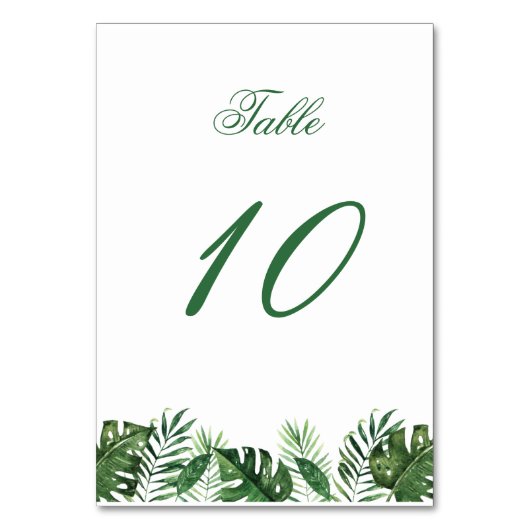 Tropische palmblad tabel nummers kaart (Voorkant)