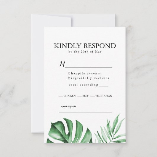 Tropische palmbladbruiloft RSVP met envelop Invi Kaart (Voorkant)