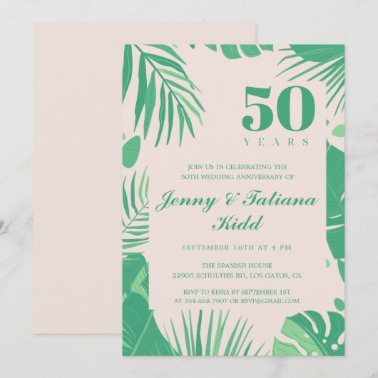 tropische palmbladeren 50e bruiloft Jubileum Kaart (Voorkant / Achterkant)