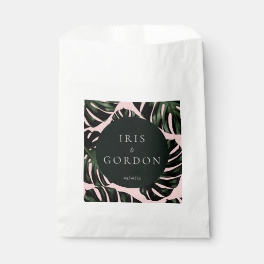 Tropische palmbladeren aangepaste bruiloft bedankzakje (Voorkant)