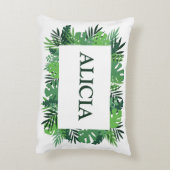Tropische palmbladeren aangepaste naam accent kussen (Achterkant (Verticaal))