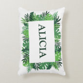 Tropische palmbladeren aangepaste naam accent kussen (Voorkant(Verticaal))