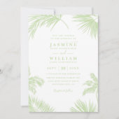 Tropische Palmbladeren Bestemming QR Code Bruiloft Kaart (Voorkant)