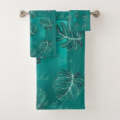 Tropische palmbladeren blauwgroen Aloha script Bad Handdoek (Insitu)