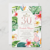Tropische palmbladeren Bloemen Roze Flamingo 30e Kaart (Voorkant)