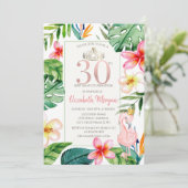 Tropische palmbladeren Bloemen Roze Flamingo 30e Kaart (Staand voorkant)