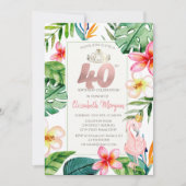 Tropische palmbladeren Bloemen Roze Flamingo 40e Kaart (Voorkant)