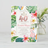 Tropische palmbladeren Bloemen Roze Flamingo 40e Kaart (Staand voorkant)