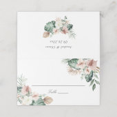 Tropische palmbladeren Blush Bloemen Tafel Bruilof Plaatskaartje (Buitenkant ongevouwen)