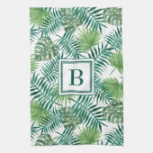 Tropische palmbladeren Botanische Patroonmonogram Theedoek (Verticaal)