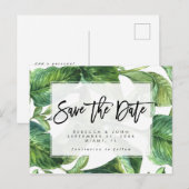 Tropische palmbladeren bruiloft Bewaar de datumkaa Aankondigingskaart (Voorkant / Achterkant)