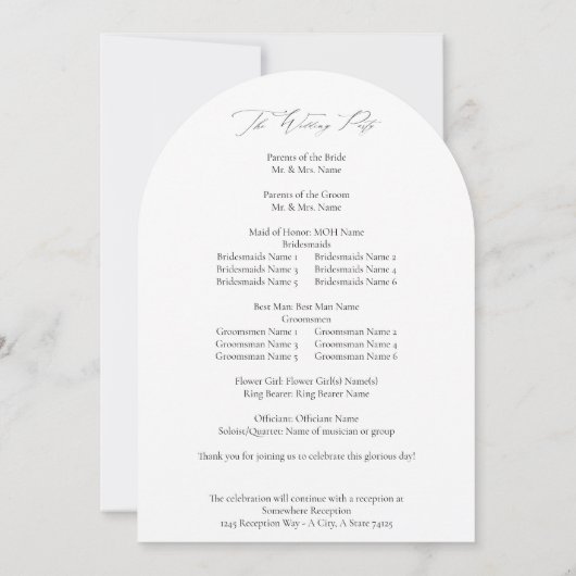 Tropische palmbladeren bruiloft programma boog (Achterkant)