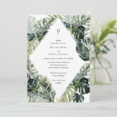 Tropische palmbladeren bruiloft uitnodiging | Beac (Staand voorkant)