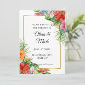 Tropische palmbladeren bruiloft uitnodiging | zome (Staand voorkant)