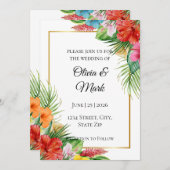 Tropische palmbladeren bruiloft uitnodiging | zome (Voorkant / Achterkant)