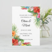 Tropische palmbladeren bruiloft uitnodiging | zome (Staand voorkant)