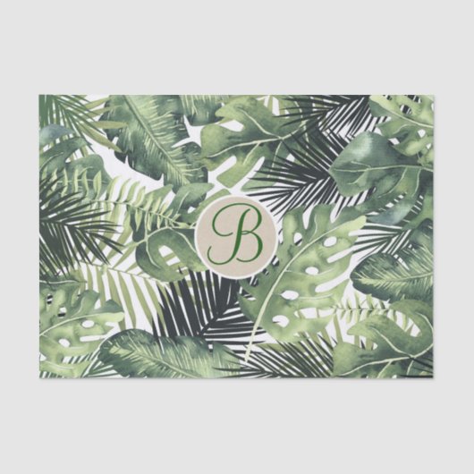Tropische palmbladeren chic monogram letter initia tissuepapier (Voorkant)