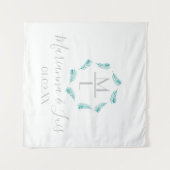 Tropische Palmbladeren Circulair Logo Trouwen Wandkleed (Voorkant (horizontaal))