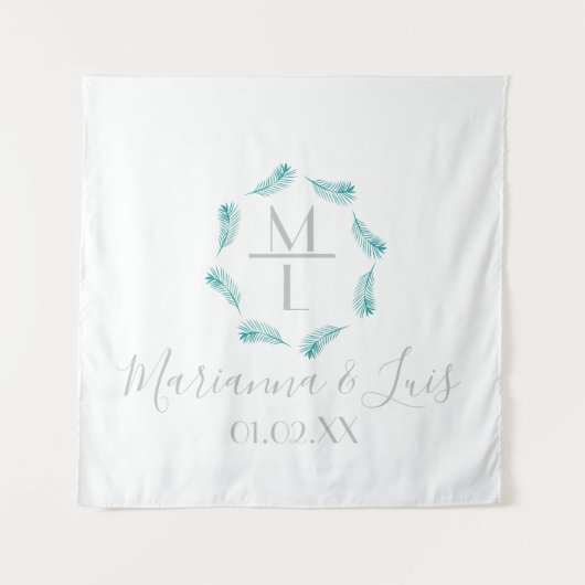 Tropische Palmbladeren Circulair Logo Trouwen Wandkleed (Voorkant)