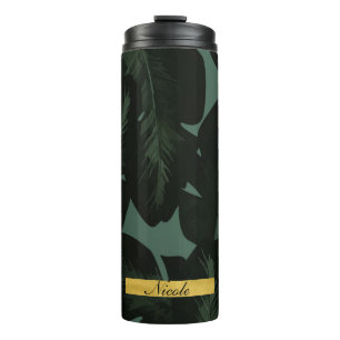 Tropische Palmbladeren Elegant Groen Zwart Aangepa Thermosbeker
