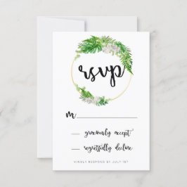 Tropische palmbladeren en groenbladerige krans RSVP kaartje