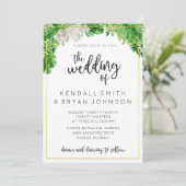 Tropische palmbladeren en groene krans bruiloft kaart (Staand voorkant)