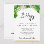 Tropische palmbladeren en groene krans bruiloft kaart (Voorkant / Achterkant)