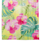 Tropische palmbladeren en hibiscus bloemen douchegordijn (Voorkant)