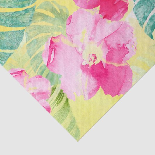 Tropische palmbladeren en hibiscus bloemen tissuepapier (Detail)