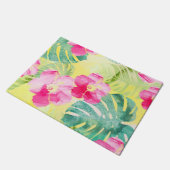 Tropische palmbladeren en roze hibiscus Flowers Deurmat (Schuin)