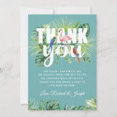 Tropische palmbladeren Flamingo Birds Mint Green Bedankkaart (Voorkant)