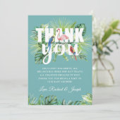 Tropische palmbladeren Flamingo Birds Mint Green Bedankkaart (Staand voorkant)