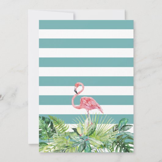 Tropische palmbladeren Flamingo Birds Mint Green Bedankkaart (Achterkant)
