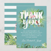 Tropische palmbladeren Flamingo Birds Mint Green Bedankkaart (Voorkant / Achterkant)