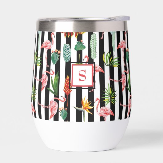 Tropische palmbladeren Flamingo cactus monogram (Links)