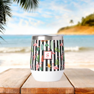 Tropische palmbladeren Flamingo cactus monogram