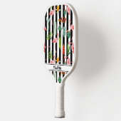 Tropische Palmbladeren Flamingo Cactus Zwart & Wit Pickleball Paddle (Links)