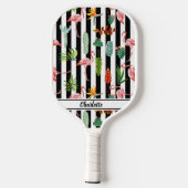 Tropische Palmbladeren Flamingo Cactus Zwart & Wit Pickleball Paddle (Achterkant)