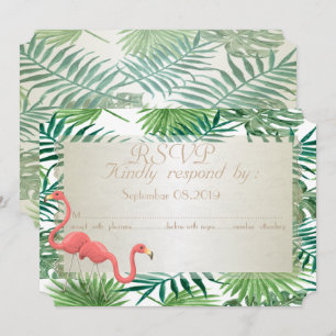 Tropische palmbladeren, Flamingos Wedding RSVP-Kaa Kaart