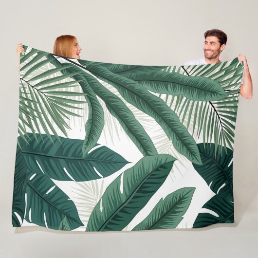 Tropische palmbladeren fleece deken (In situ)