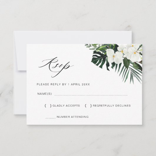 tropische palmbladeren florale bruiloft RSVP-kaart RSVP Kaartje (Voorkant)