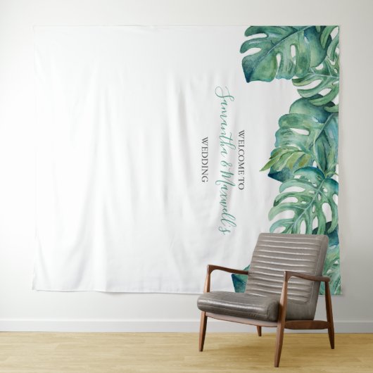 Tropische palmbladeren Foto achtergrond Wandkleed (In Situ (horizontaal))