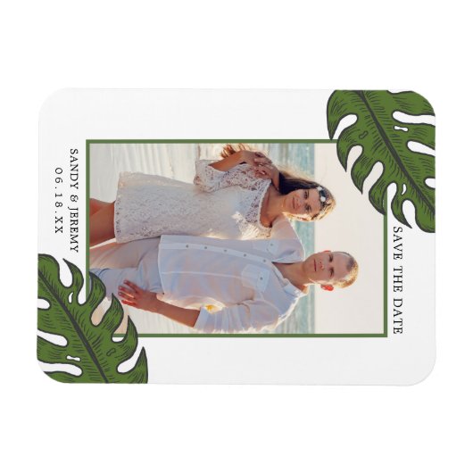 Tropische palmbladeren Fotobruiloft sparen de datu Magneet (Horizontaal)
