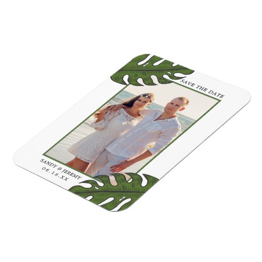 Tropische palmbladeren Fotobruiloft sparen de datu Magneet (Linkerzijde)